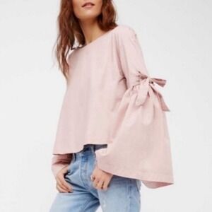 Free People So Obviously Yours Bell Sleeve Top Womens Small Blush Pink Cotton